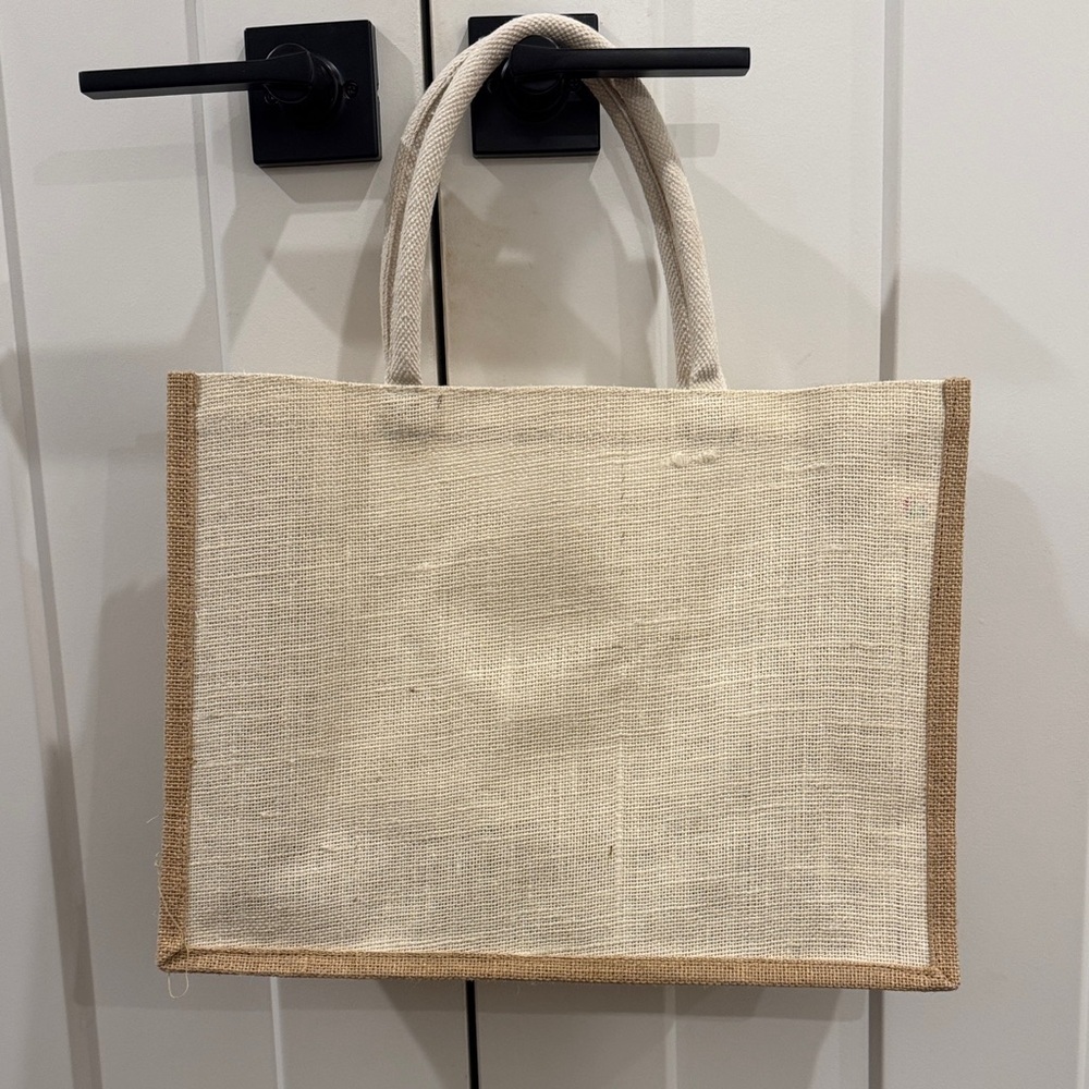 Yogi’s Gift Jute and Cotton Tote Bag, Cream and Tan, 16 x 12 inches